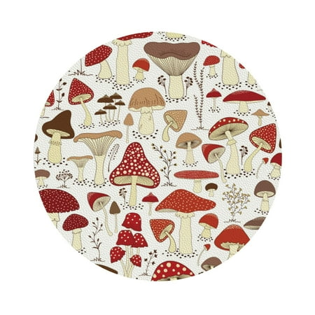 

Cauagu Cartoon Mushrooms for Round Coaster Drink Coasters Set of 4 Leather Bar Beer Beverage Cup Mat for Drinks for Tabletop Protection & Coffee Table Decor