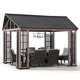 thumbnail image 2 of Sunjoy 11x13 ft. Hardtop Gazebo Outdoor Galvanized Steel Gazebo w/ Metal Gable Roof and Movable Ceiling Hook, Suitable for Patio & Backyard, Black, 2 of 9