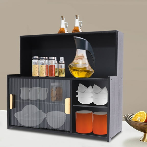 Kitchen Pantry Hutch Storage Black Freestanding Countertop Storage Cabinet 11kg