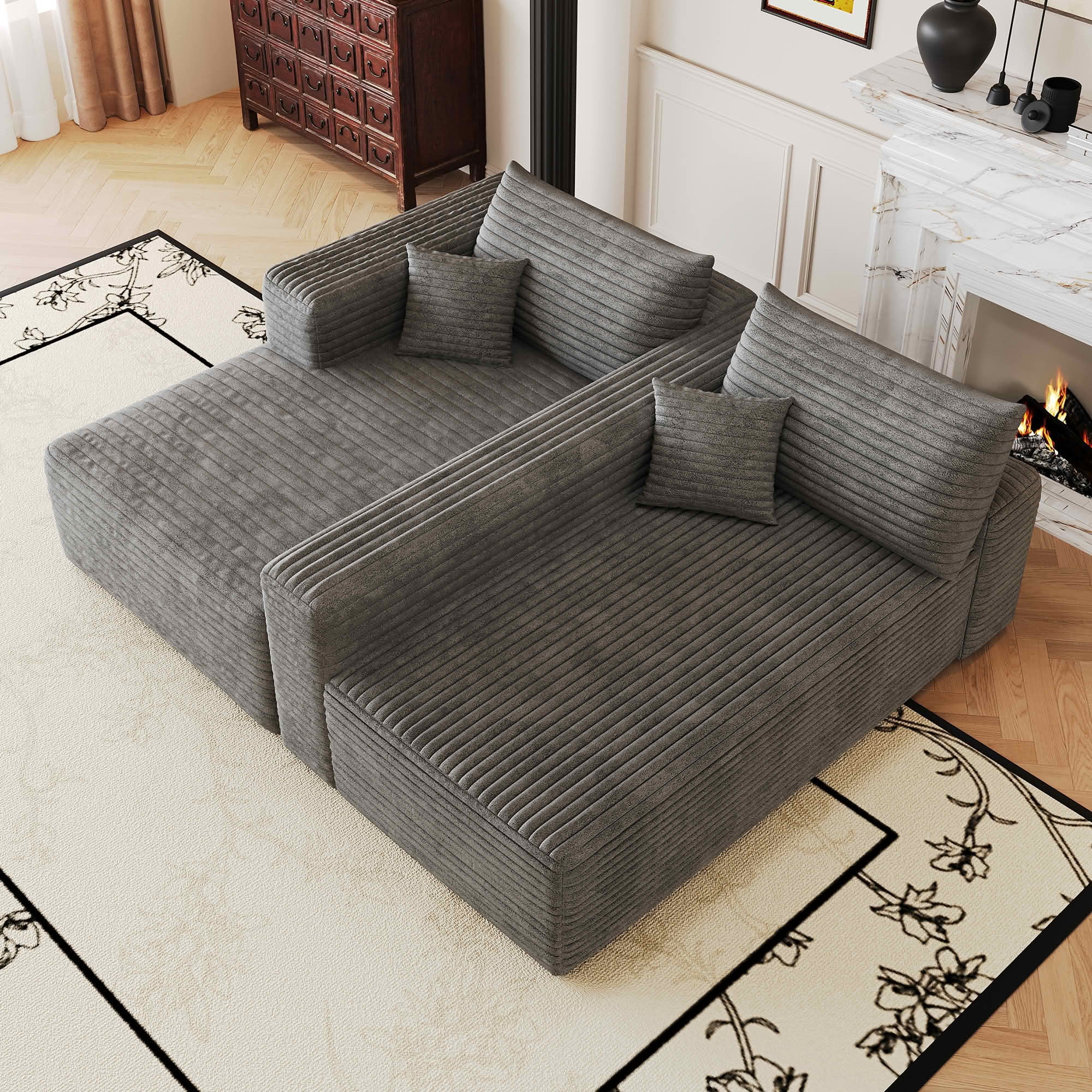 MAYEERTY 103 Inch L‑Shaped Cloud Sectional Sofa, Modern Minimalist Deep‑Seat Corner Couch, Plush Corduroy Upholstered Reversible Sofa, No‑Assembly Required for Living Room Apartment
