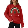 thumbnail image 2 of Women’s Christmas Graphic Hoodie Fleece Lined Oversized Long Sleeve Pullover Sweatshirt with Button Pocket Santa Print Holiday Casual Top,Red,XL, 2 of 5