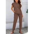 thumbnail image 2 of BTFBM Women's Two Piece Tracksuit Outfits Summer Short Sleeve Tops Long Pants Jogger Lounge Matching Sets Sweatsuit, 2 of 7