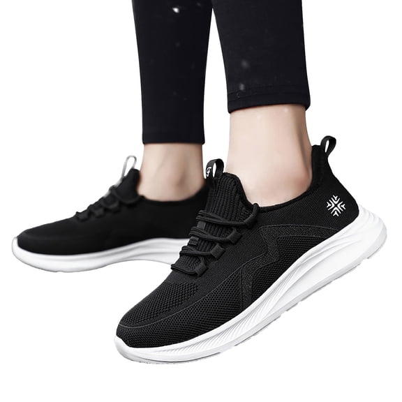 Rokment Winter Fleece Lined Running Walking Shoes for Women Comfortable Thermal Memory Foam Tennis Jogging Trainners Nursing Work Sneakers Black Size 6