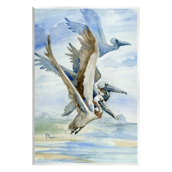 Stupell Industries Pelicans Aloft Bird Flight Trio Painting Unframed Art Print Wall Art, Design by Paul Brent
