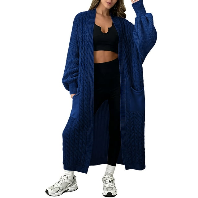 Comdrip Long Cardigans for Women! Long Cardigans for Women Open Front Cable Knit Cardigan Open Front Oversized Draped Sweater Outerwear Fall Cardigans for Women Blue M