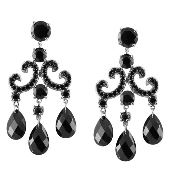 Black Spinel Natural Gemstone 925 Sterling Silver Uniqe Drop Dangle Earrings