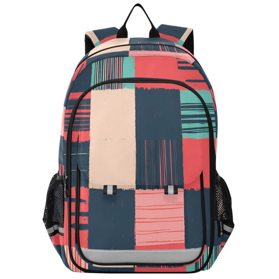FORMRS Unisex School Backpack 17" Student Travel Bag with Laptop Compartment, Red Teal Plaid