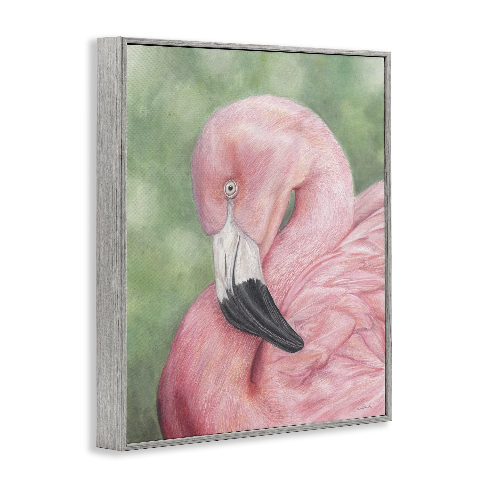 Stupell Industries Blushing Flamingo Visage Animals & Insects Painting Gray Framed Art Print Wall Art, 16 x 20