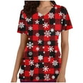 thumbnail image 2 of LSLJS Hauts à Manches Courtes à Col en V pour Femmes, Blouse à Poche Imprimée d'Uniforme de Travail, Hauts de Sarrau de Noël, 2 of 5