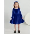 thumbnail image 4 of SILVERCELL 1-9T Toddler Girls Christmas Velvet Twirl Dresses + Headband, Little Girl Casual Long Sleeve Swing A-Line Skater Party Dress, 1-9 Years, Royal Blue, 4 of 8