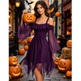 thumbnail image 3 of FNFYFH Renaissance Gothic Dress for Women Halloween Costume Off Shoulder Lace Trumpet Sleeve Dress Medieval Steampunk Dress, 3 of 5