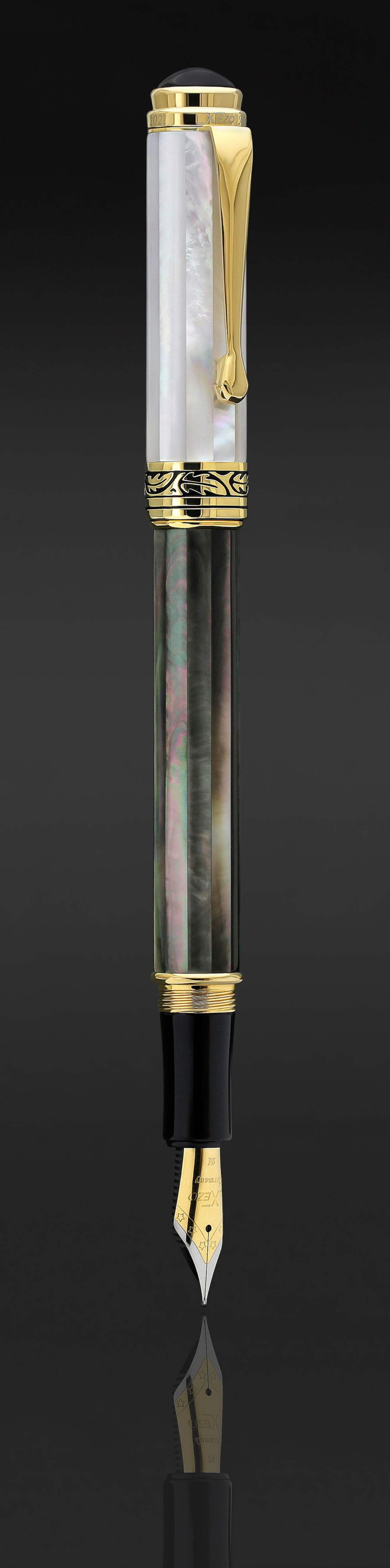 Xezo Xezo Maestro® Black and White Mother of Pearl Fountain Pen (Medium Nib) - 18K Gold Plated