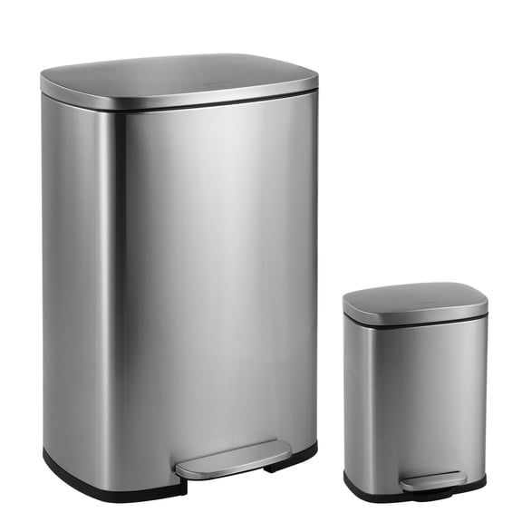 happimess Connor Rectangular 13.2-Gallon Trash Can with Soft-Close Lid and FREE Mini Trash Can, Platinum Silver, HPM1006A
