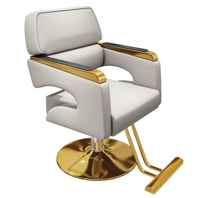 Silla Sillón Barberia Estética - Blanco con Dorado - Fijo - Redonda