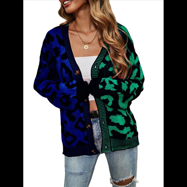 Cárdigan Holgado A Cuadros para Mujer, Abierto Al Frente, Suéteres Oversize con Gráficos Vintage, Abrigo de Punto A Cuadros. Verde Oscuro M