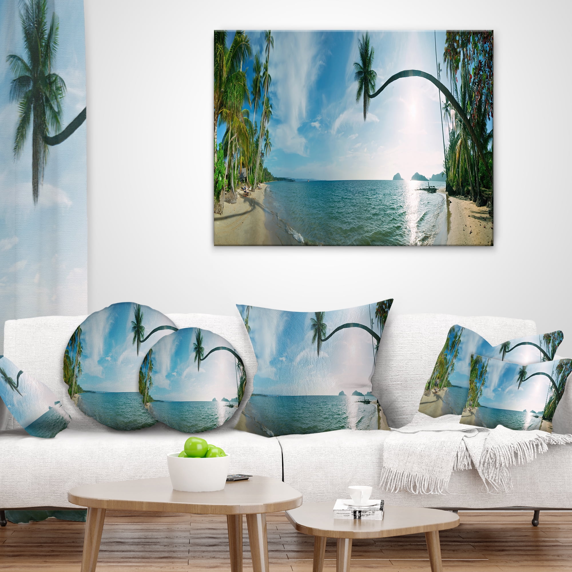 Designart Tropical Beach Panorama - Photography Throw Pillow - 16x16