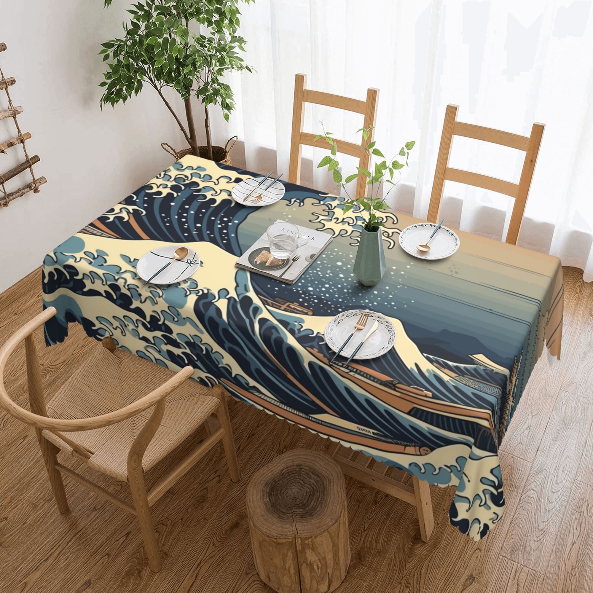 DouZhe Rectangular Tablecloth, Japanese Kanagawa Great Waves