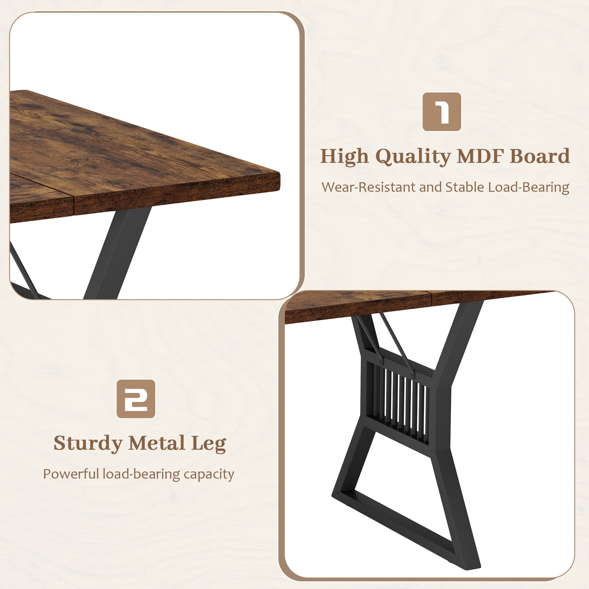 Dining Table 4-6 Person 70.8 Inch, Farmhouse Kitchen Table with Heavy Duty Metal Legs, Wooden Long Dining Room for Kitchen, Living Room