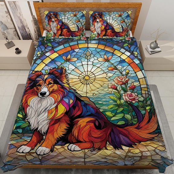 Lotusprinthandmade Shetland Sheepdog Lovers Quilt Bedding Set White Binding 80x90