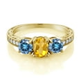 thumbnail image 2 of Gem Stone King 18K Yellow Gold Plated Silver 3-Stone Ring Oval Yellow Citrine and Vivid Persian Blue Moissanite (1.87 Cttw, Size 5), 2 of 4