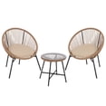 thumbnail image 1 of Outdoor Patio Bar Table Set – 3 Piece Acapulco Style Rattan Furniture with Glass Top, 2 Cushioned Chairs, All-Weather Conversation Seating for Garden, Balcony, Deck – Brown, 1 of 8