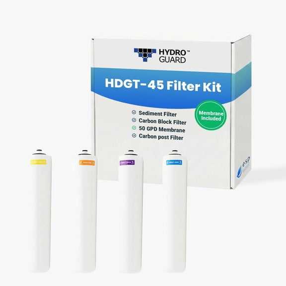 Hydro Guard 4-Stage RO Filter Replacement Kit Including Membrane for HDGT-45 Reverse Osmosis Drinking Water System, Complete Annual Filter Refresh