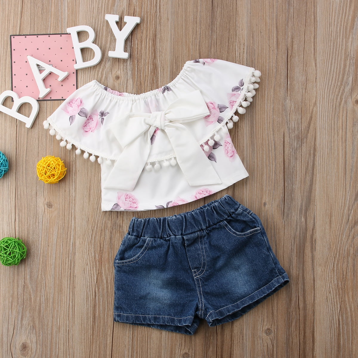 2pcs Baby Girl Colorblock Ruffle Bowknot Sleeveless Mesh Top and Solid Shorts Set