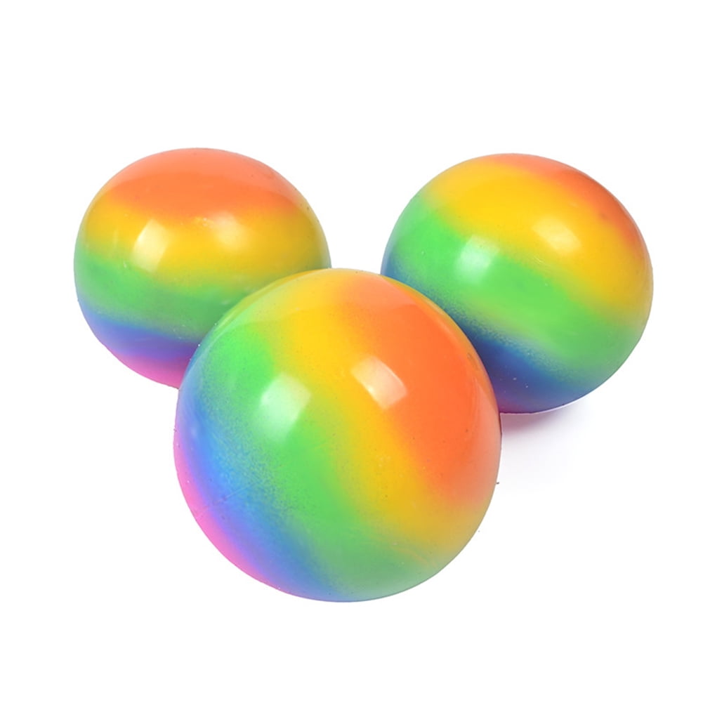 Soft Rubber Ball Rainbow Color Elastic Tension Rubber Ball Relieve Stress Rebound Vent Toy Walmart