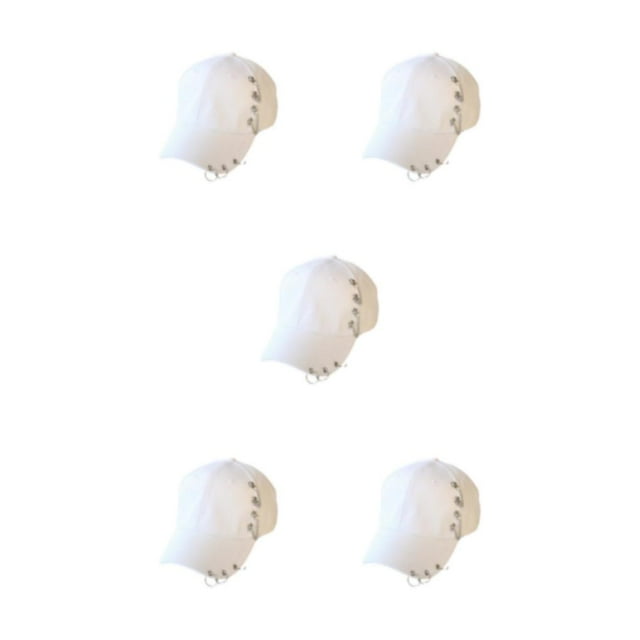 Thinsony Hip Hop Baseball Cap With Ring Decor For Stylish Look Cotton Ring Baseball Hat Fits All Head Shape Comfortable Chain White 5Set
