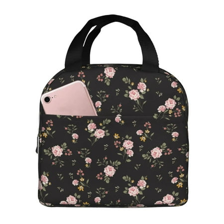 Insulated Lunch Bag for Women Men - Pink flowers A Leakproof Cooler Lunch Box for Women Men  Lunch Tote Bags for Work School Picnic Travel