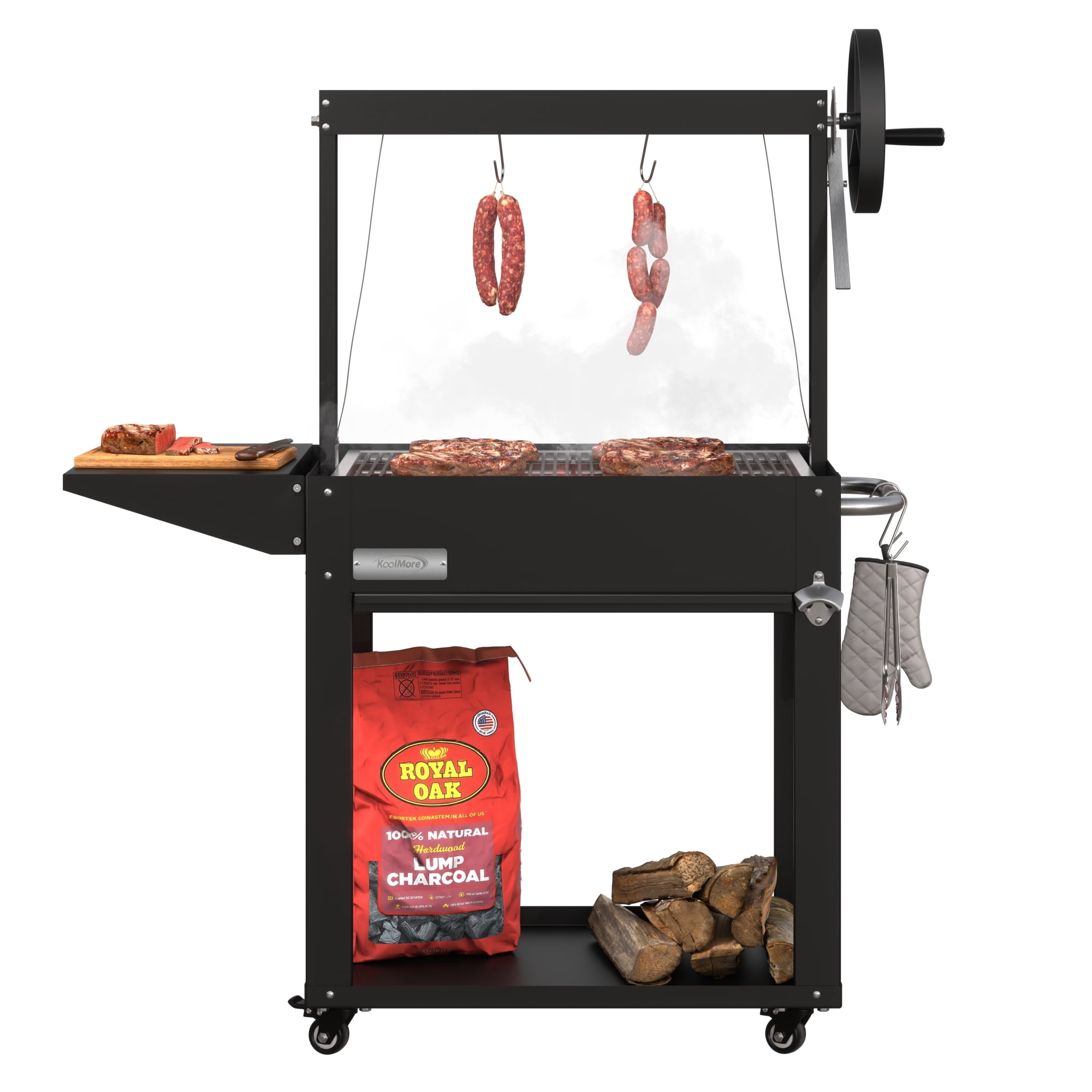 50 in. Argentine Charcoal Grill, Adjustable Grate Outdoor BBQ, in Black (KM-OG-A-45)