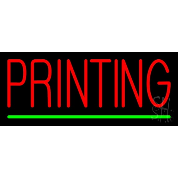 Red Printing Green Line LED Neon Sign 10 x 24 - inches, Clear Edge Cut Acrylic Backing, with Dimmer - Bright and Premium built indoor LED Neon Sign for Computer & Electronics store decor.