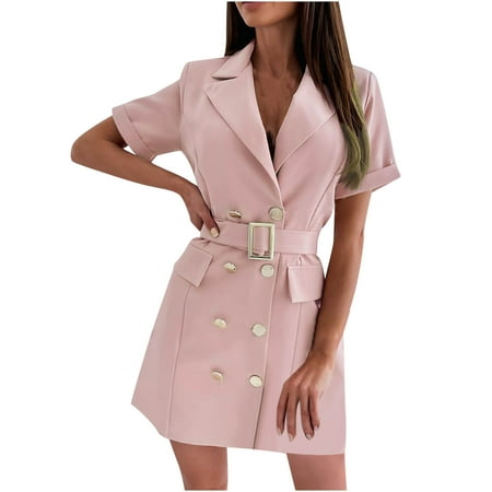 

Sweater Dresses for Women 2022 White Corset Dress Women Casual Suit V-Neck Turndown Collar Short Sleeve Button Solid Short Dress Fall Dresses for Women 2022 Pink XL