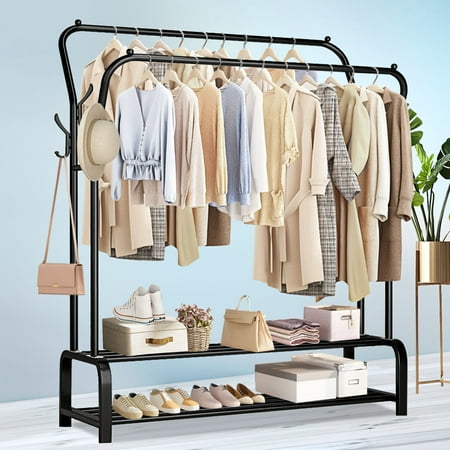 HomeDeopt Metal Clothes Rack Garment Rack for Hanging Clothes Clothing Garment Rack with 6 Hooks Clothing Racks or Hanging Racks Black