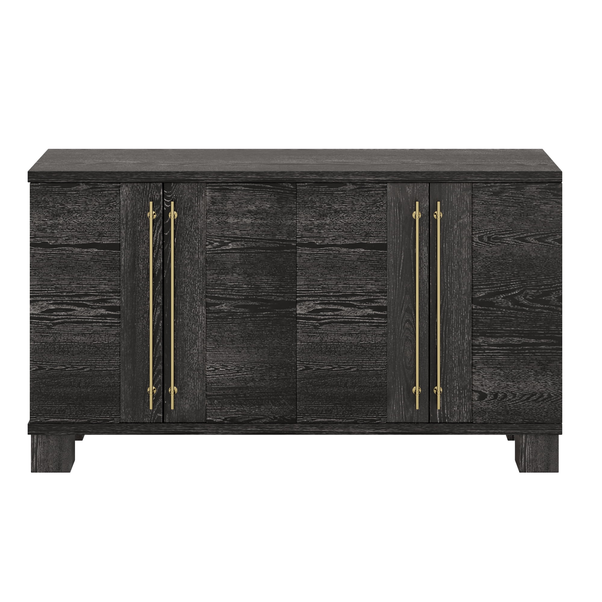 Euroco 60" Sideboard Buffet Cabinet with Storage, Wooden Coffee Bar Cabinet with Gold Handles & Adjustable Shelves for Kitchen, Dining Room and Living Room,Black