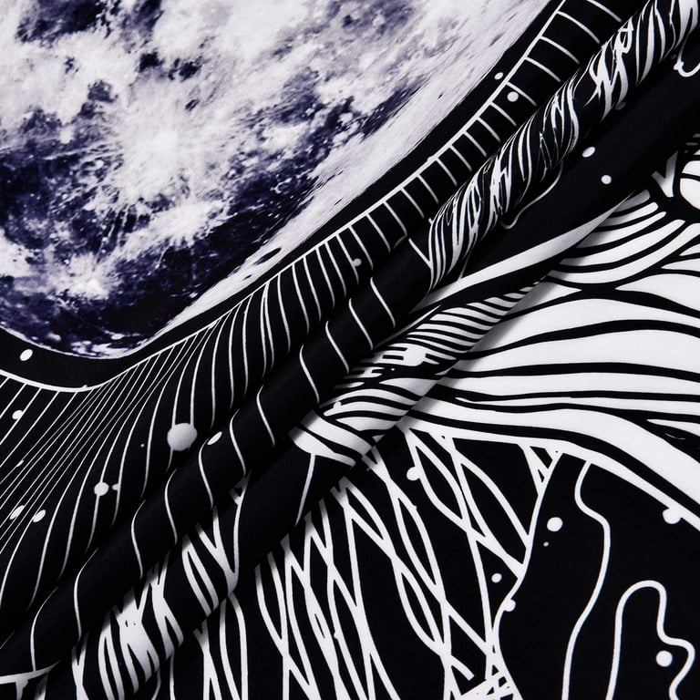 Tapisserie Phases De La Lune Arawat - 150x200 Cm, Tissu Polyester, Motif Psychédélique Noir Et Blanc, Décoration Murale