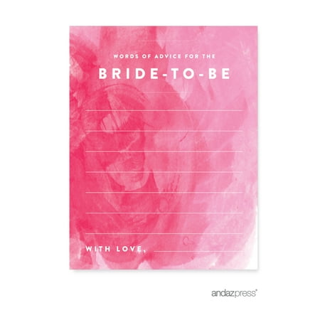 Words of Wisdom - Bride To Be Pink Watercolor Wedding Bridal Shower Game Cards, 20-Pack