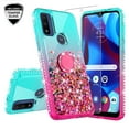 thumbnail image 2 of Liquid Glitter Phone Case for Motorola Moto G Play 2023/G Pure / Moto G Power 2022 Case Ring Kickstand for Girls Women Clear Case Cover - Teal/Pink, 2 of 5