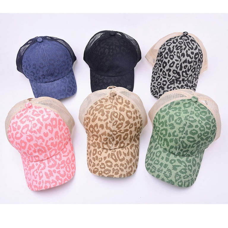High Ponytail Hat Womens Leopard Print Baseball Cap Dad 
