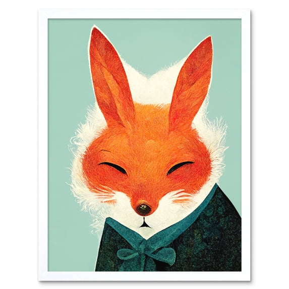 Cute Fox In A Jacket Illustration Portrait Art Print Framed Poster Wall Decor 12x16 inch