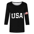 thumbnail image 4 of Womens USA Tshirt 3/4 Sleeve Patriotic Shirts Tee Loose Casual Tunic Tops 4th of July Outfits for Women Black, M, 4 of 5