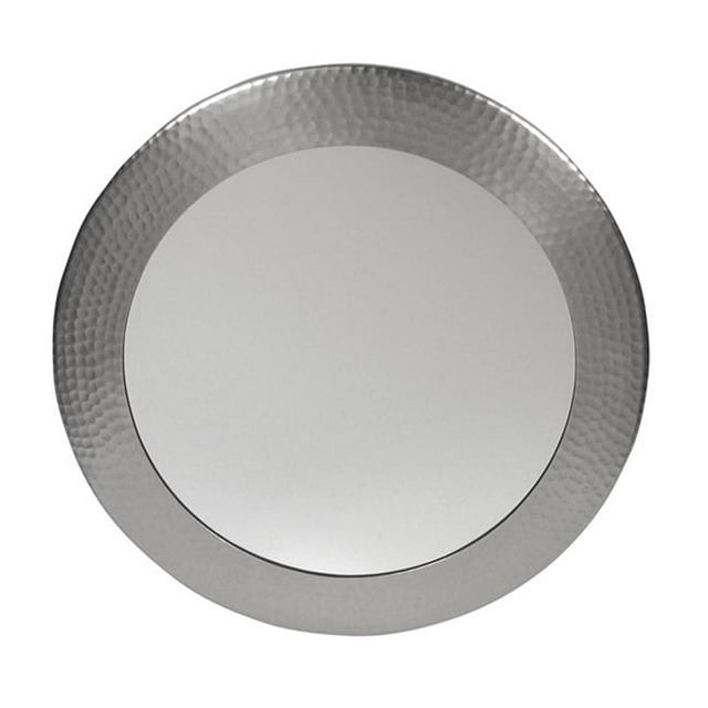 Miroir Rond en Cuivre Martelé Massif en Finition Nickel Satiné -