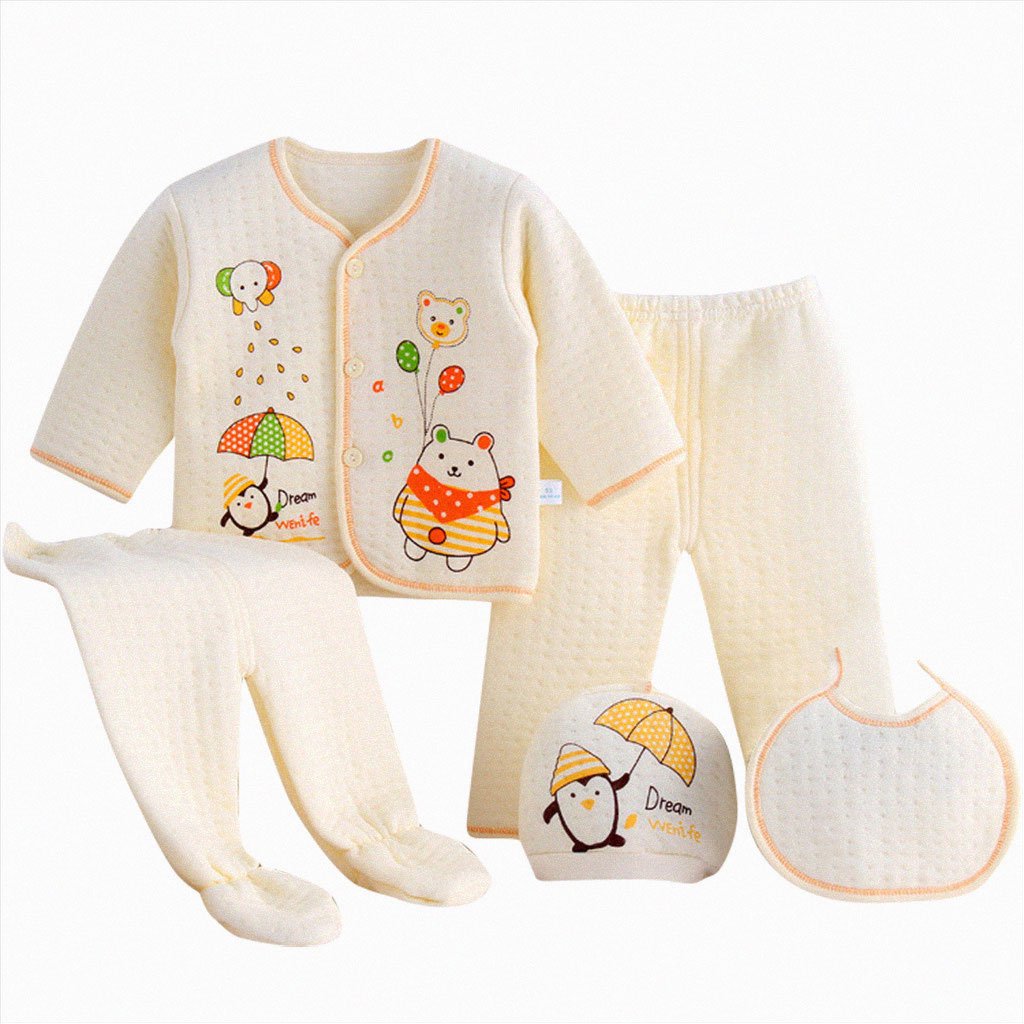 NOLDARES Newborn Layette Gift Set 5Piece Baby Boy Girl Clothes Bodysuits, Pants Essentials and Accessories Outfits(A085-Yellow)
