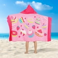 thumbnail image 3 of GYRATEDREAM Kids Hooded Poncho Towels, Boys Girls Soft & Absorbent Microfiber Cartoon Print Beach Towel, Swimming Pool Changing Robe Bathrobe Bath Towel Pink for 8-10Y, 3 of 4