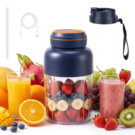 Portable Blender Cup with Dual Lid USB Rechargeable Electric Juicer Cup for Smoothie Protein Shake and Daily Use