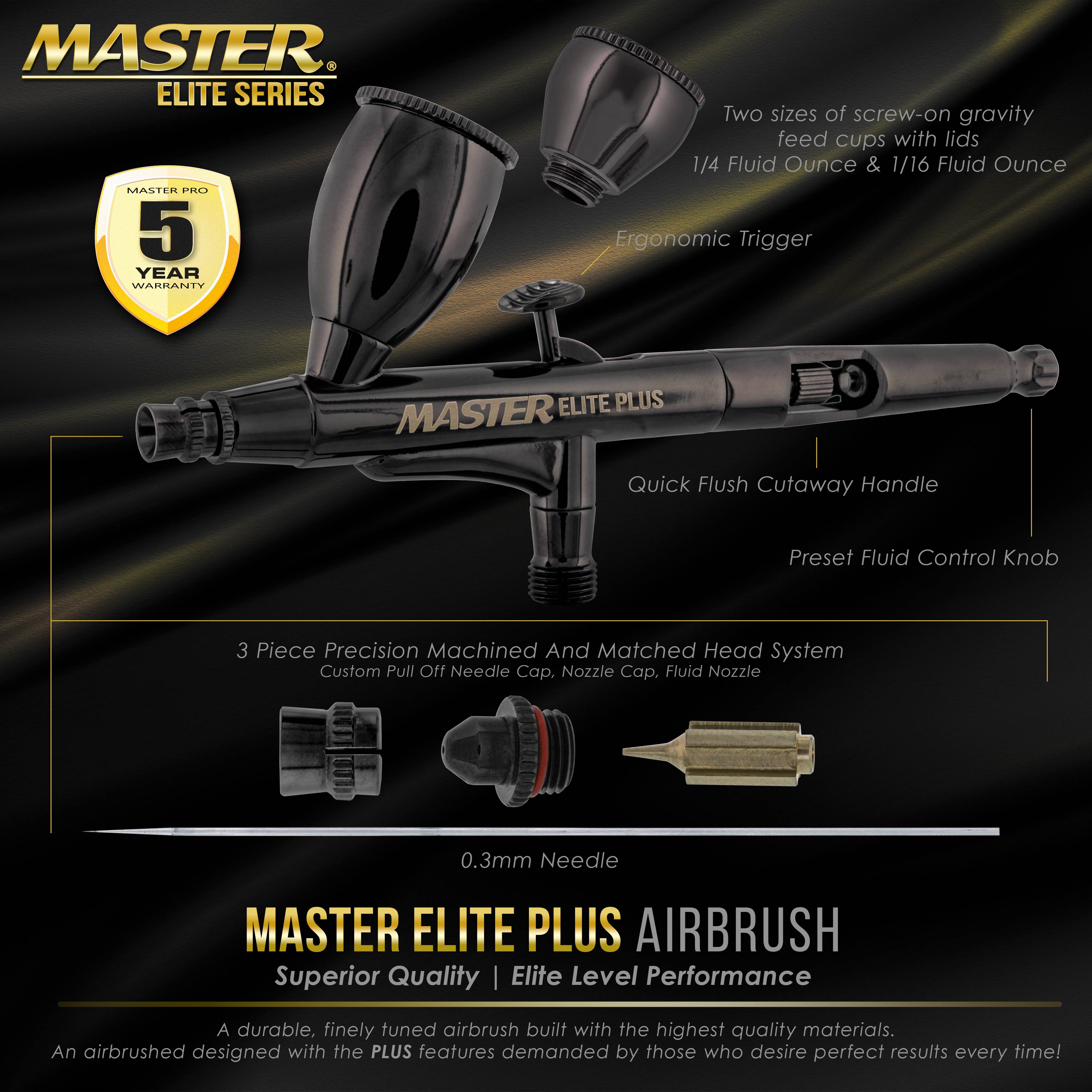 Master Airbrush Cool Runner II Dual Fan Air Compressor System with Compressor with Master Elite Plus Elite Level Performance Airbrush Set, Case, Dual-Action, 0.3mm Tip, 2 Cups, Hose, Holder, Filter