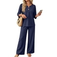 thumbnail image 2 of Two Piece Sets for Women 3/4 Sleeve Button Lounge Sets 2026 Summer Fall Vacation Travel Outfits Fashion Clothing Royal Blue XXL, 2 of 6
