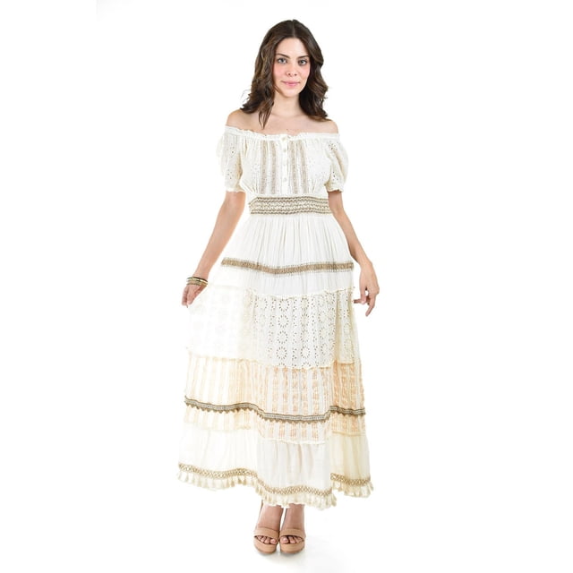 Vestido bohemio escote campesino Roman Fashion /Juvenil, 24454 (Beige) beige EG