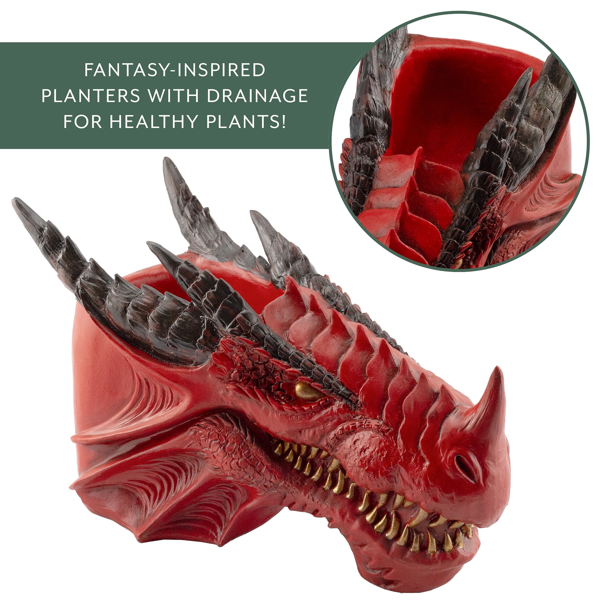Esterno Dragon Head Planter Pot (11-Inch, Medium); Fantasy Dragon Head Shaped Gardening Container or Home Decor