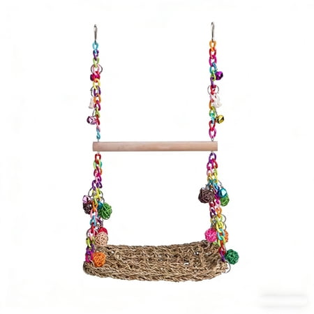 Elainilye Bird Hammock Swing for Parrots, Double Layer Rattan Ball and Colorful Chain Swing, All Season Cage Accessories for Small Medium Birds, Cockatiel, Conure
